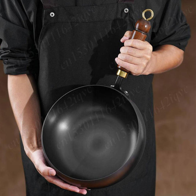 Nonstick Pure Iron Wok & Wooden Handle Saucepan Non-Coated Cast Iron Pan 22cm/24cm/28cm Wok Frying Pan