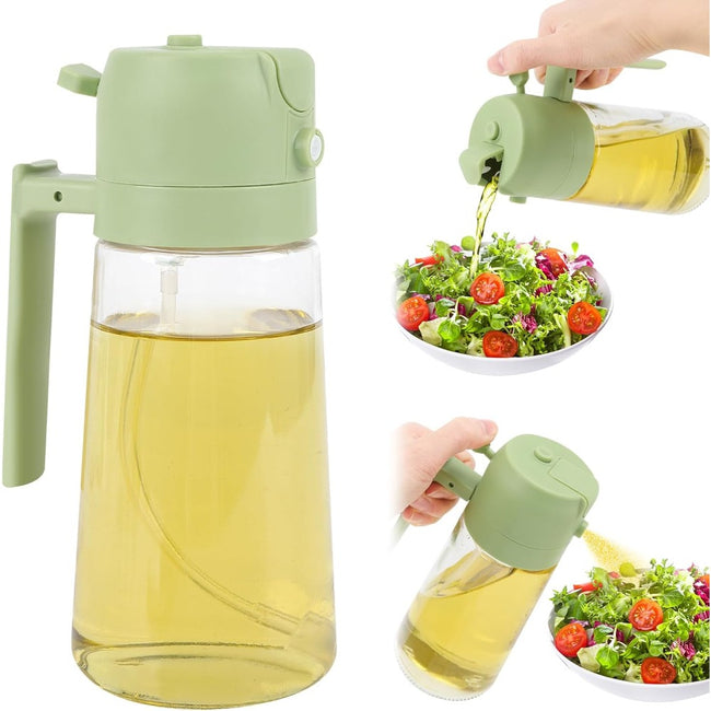 2-in-1 Olive Oil Sprayer & Dispenser - 16oz/470ml Glass Kitchen Bottle , for Air Fryer, Salad, Frying, BBQ