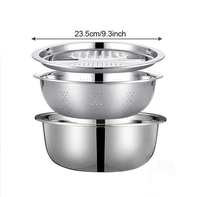 Stainless Steel 3-In-1 Vegetable Strainer Slicer Cutter Graters Drain Basket Salad Maker Bowl
