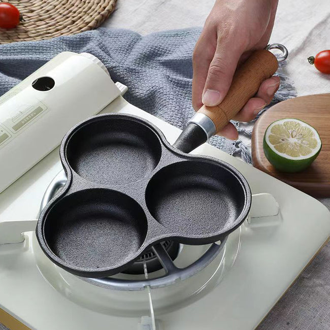 3-Cup Cast Iron Egg Frying Pan Non Stick Pancake Pan with Handle Crepe Pan