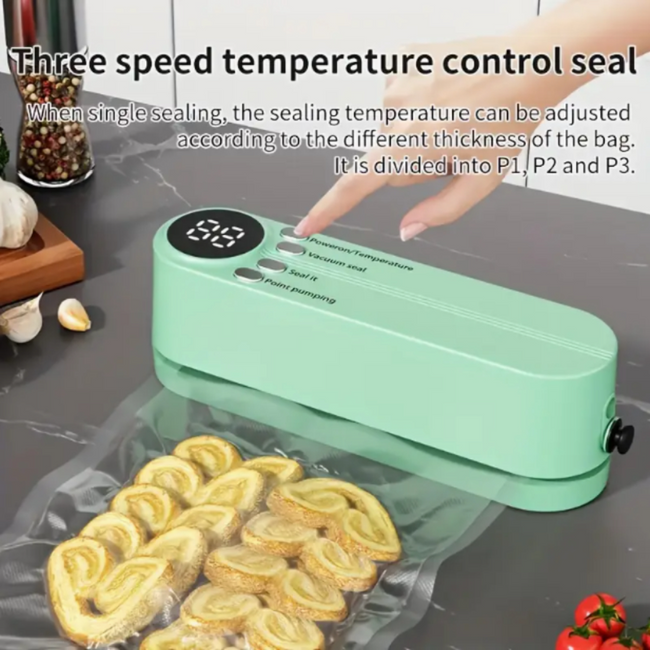 One-Click Automatic Vacuum Sealer - Compact Multi-Functional Food Packaging for Snacks, Meat, Fruits & Vegetables