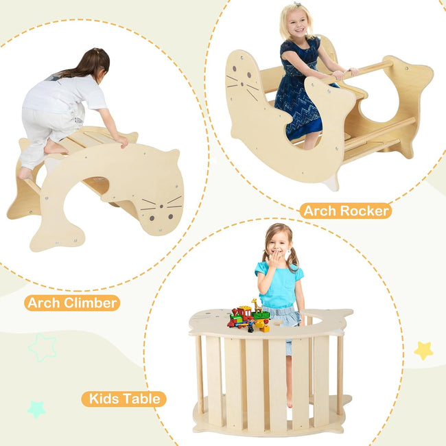 Climbing Toys for Toddlers, Foldable Montessori Wooden Arch Climber Ladder with Sliding Ramp