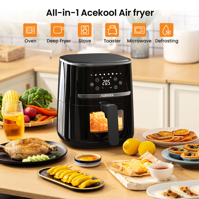 5 Quart Digital Display Air Fryer Toaster Oven Combo with 8 Cooking Presets, Visible Window