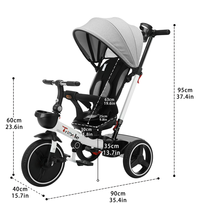 Baby Stroller Tricycle Ride Bike , 5-in-1, Adjustable Canopy, Sitting & Lying