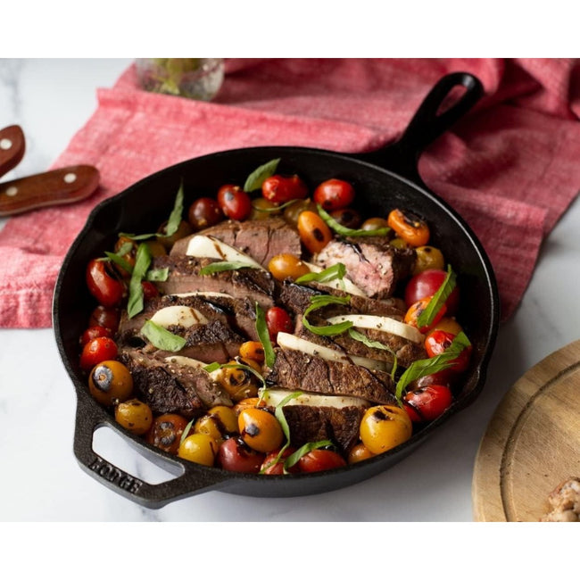 10.25 Inch Cast Iron Skillet – Pre-Seasoned Frying Pan with Teardrop Handle – Oven, Stovetop, Grill & Campfire Use