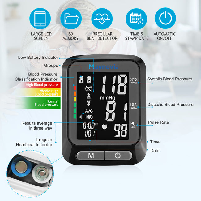 Sejoy Sphygmomanometer Digital Wrist Blood Pressure Monitor Heart Rate Pulse Meter