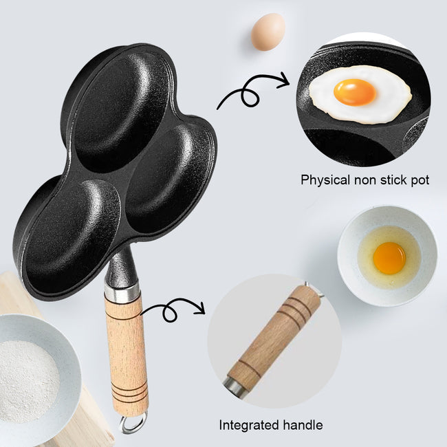 3-Cup Cast Iron Egg Frying Pan Non Stick Pancake Pan with Handle Crepe Pan