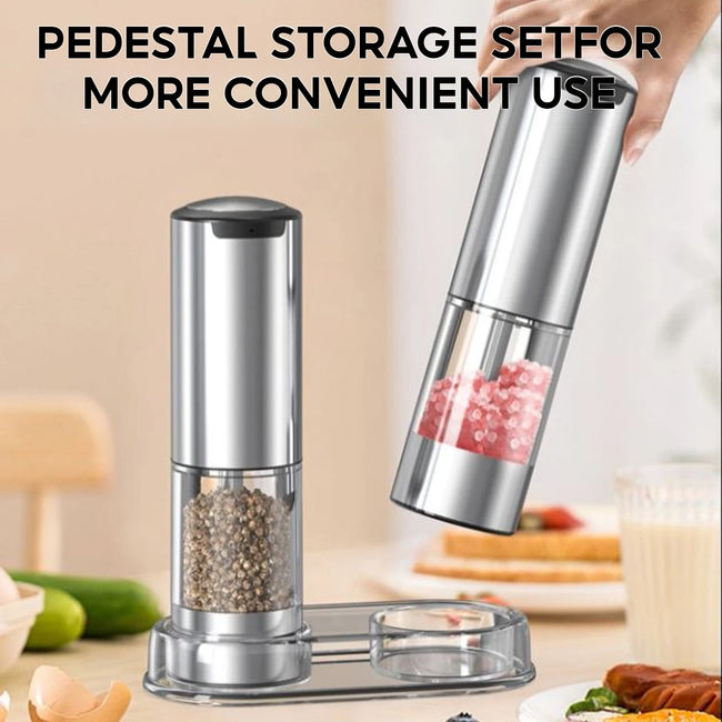 Electric Salt and Pepper Grinder Set (2 Pack)With Base and Washable 95Ml Container, Rechargeable Automatic Pepper and Salt Mills