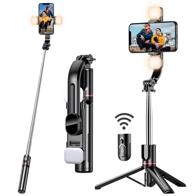 L13D 1160Mm Front Rear Fill Light Bluetooth Tripod Selfie Stick Tripe Stabilizer Remote Shutter for Android IOS Cellphone