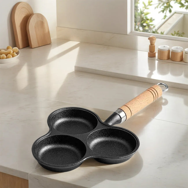 3-Cup Cast Iron Egg Frying Pan Non Stick Pancake Pan with Handle Crepe Pan