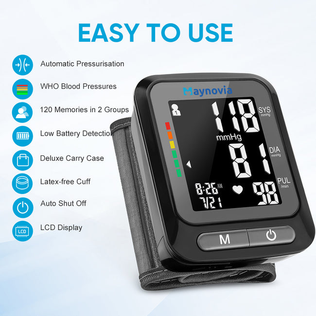 Sejoy Sphygmomanometer Digital Wrist Blood Pressure Monitor Heart Rate Pulse Meter
