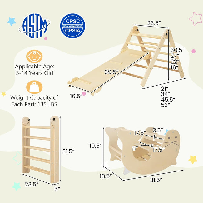 Climbing Toys for Toddlers, Foldable Montessori Wooden Arch Climber Ladder with Sliding Ramp