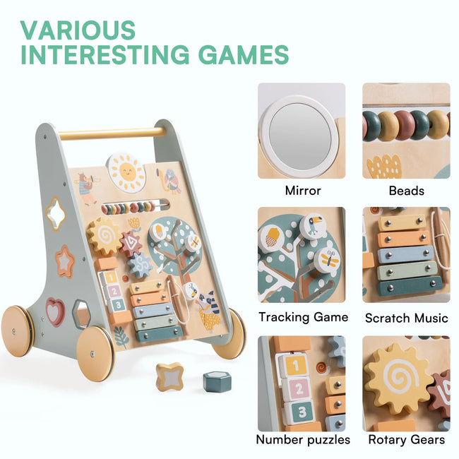 Wooden Baby Walker with Wheels Montessori Push Toys for Babies Learning to Walk (Gray Color)