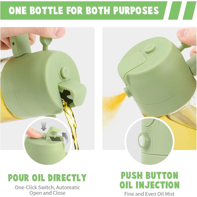 2-in-1 Olive Oil Sprayer & Dispenser - 16oz/470ml Glass Kitchen Bottle , for Air Fryer, Salad, Frying, BBQ
