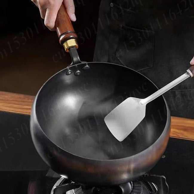 Nonstick Pure Iron Wok & Wooden Handle Saucepan Non-Coated Cast Iron Pan 22cm/24cm/28cm Wok Frying Pan