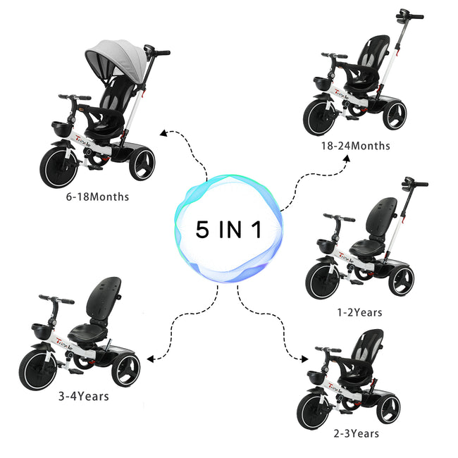 Baby Stroller Tricycle Ride Bike , 5-in-1, Adjustable Canopy, Sitting & Lying