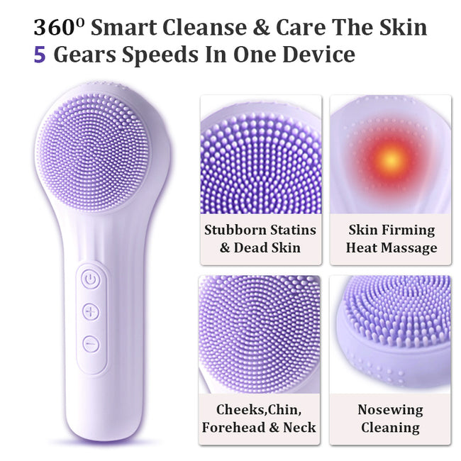 Sonic Waterproof Facial Cleansing Brush for Men & Women Rechargeable Electric Face Scrubber Cleanser Brush