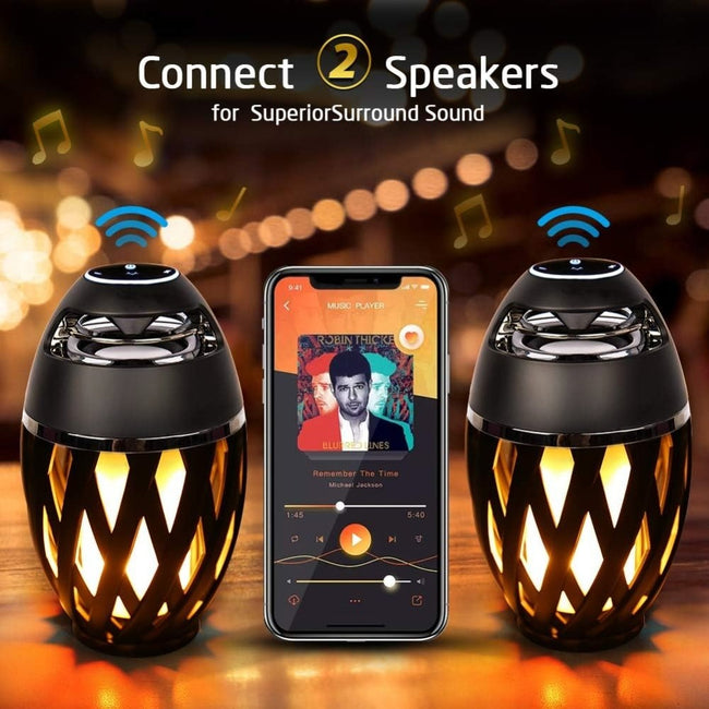 Outdoor Bluetooth Speakers, Waterproof Wireless Speakers with Torch Flame Light (Black)