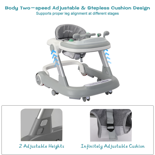 UBRAVOO Push Walker with Detachable Feeding and Music Trays, 2 In 1 Walker