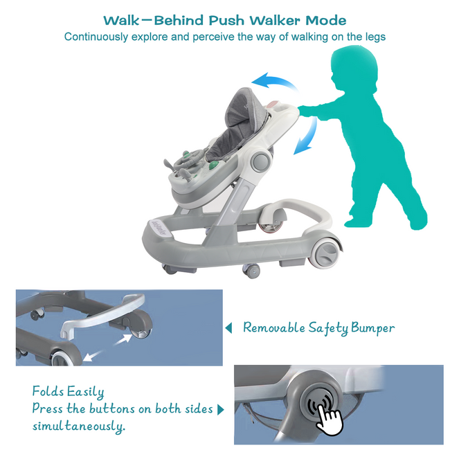 UBRAVOO Push Walker with Detachable Feeding and Music Trays, 2 In 1 Walker