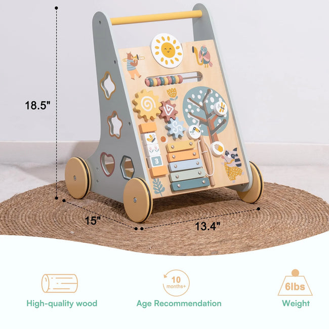 Wooden Baby Walker with Wheels Montessori Push Toys for Babies Learning to Walk (Gray Color)