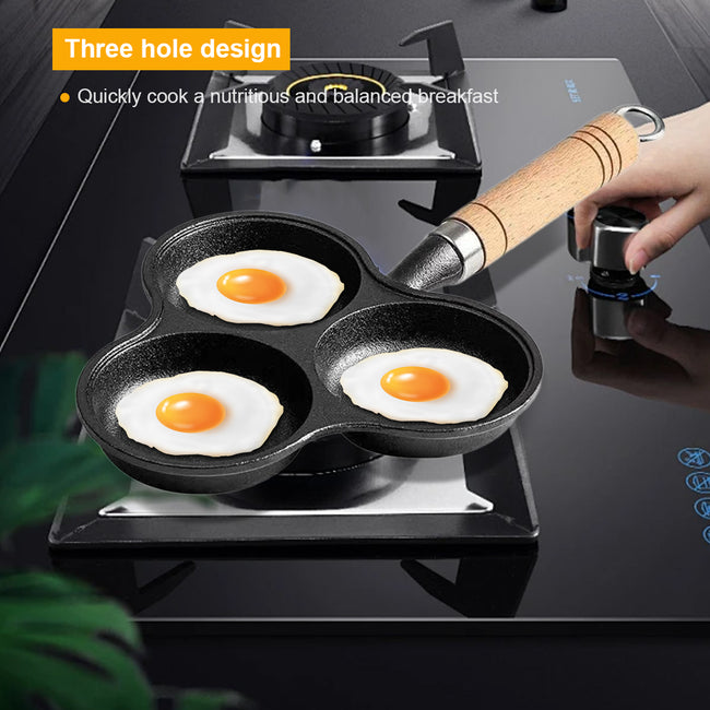 3-Cup Cast Iron Egg Frying Pan Non Stick Pancake Pan with Handle Crepe Pan