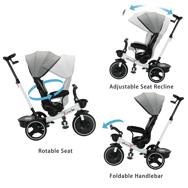 Baby Stroller Tricycle Ride Bike , 5-in-1, Adjustable Canopy, Sitting & Lying