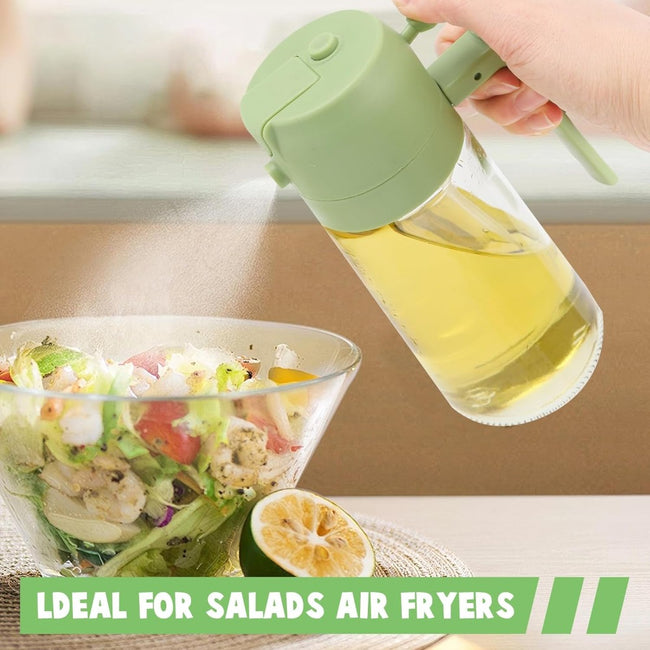 2-in-1 Olive Oil Sprayer & Dispenser - 16oz/470ml Glass Kitchen Bottle , for Air Fryer, Salad, Frying, BBQ