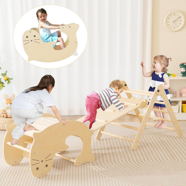 Climbing Toys for Toddlers, Foldable Montessori Wooden Arch Climber Ladder with Sliding Ramp