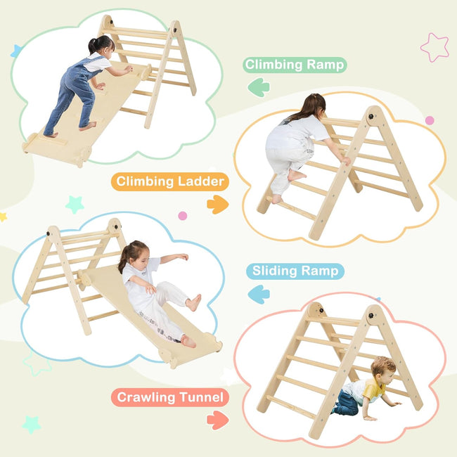 Climbing Toys for Toddlers, Foldable Montessori Wooden Arch Climber Ladder with Sliding Ramp