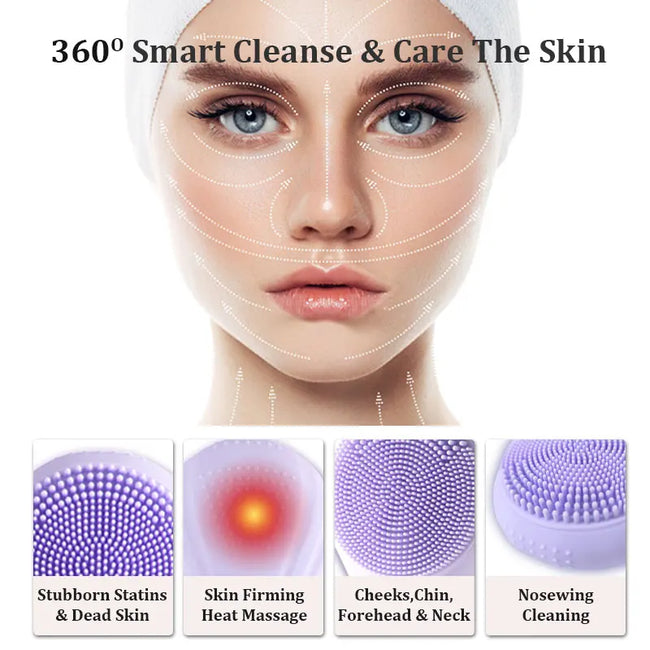 Sonic Waterproof Facial Cleansing Brush for Men & Women Rechargeable Electric Face Scrubber Cleanser Brush