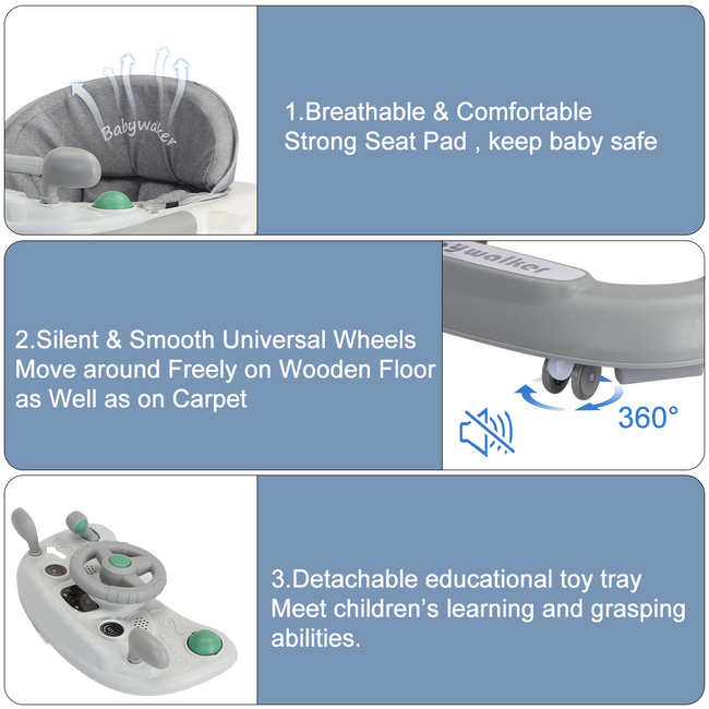 UBRAVOO Push Walker with Detachable Feeding and Music Trays, 2 In 1 Walker