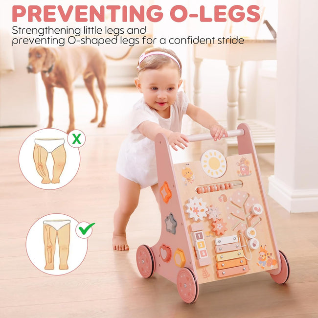 Wooden Baby Walker with Wheels Montessori Push Toys for Babies Learning to Walk (Gray Color)