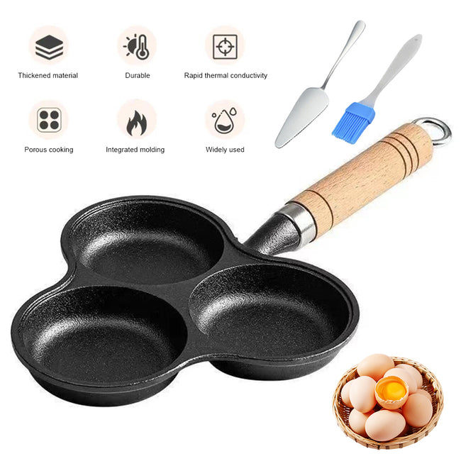3-Cup Cast Iron Egg Frying Pan Non Stick Pancake Pan with Handle Crepe Pan