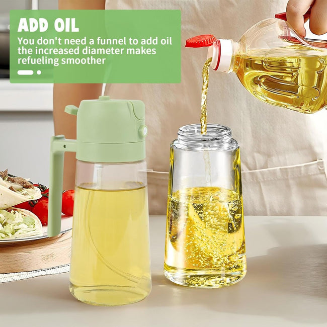 2-in-1 Olive Oil Sprayer & Dispenser - 16oz/470ml Glass Kitchen Bottle , for Air Fryer, Salad, Frying, BBQ
