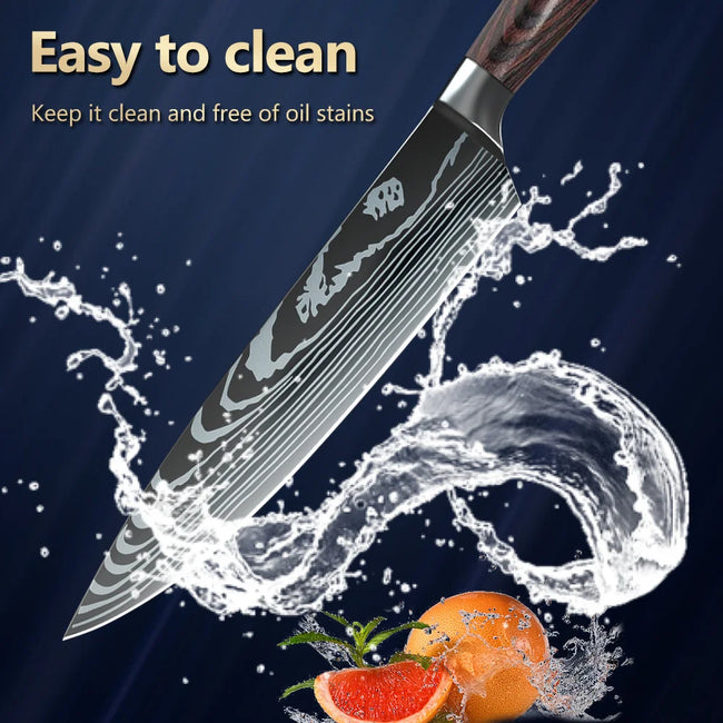 5/8Pcs/10Pcs Kitchen Knives Japanese Stainless Steel Chef Knife Damascus Laser Pattern Slicing Santoku Kitchen Knife Set