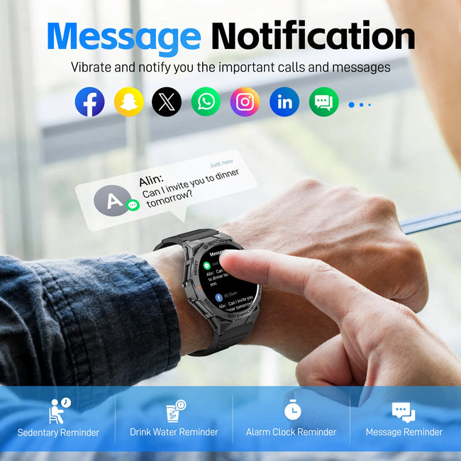 New Men Smart Watch LED 100+ Sport Modes Heart Rate Blood Oxygen Monitoring Sleep Quality Analysis IP68 Waterproof K62