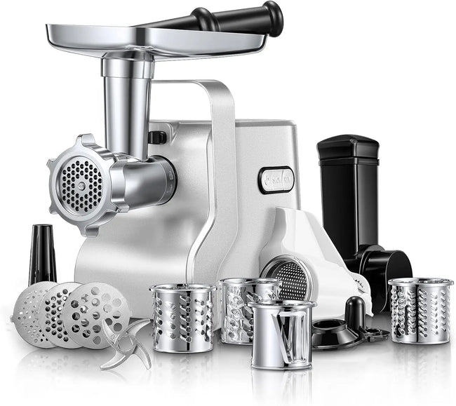 Meat Grinder Heavy Duty - 5 In1 Meat Grinder for Home Use - 3000W Max Powerful - Sausage Stuffer with 3 Stainless Steel