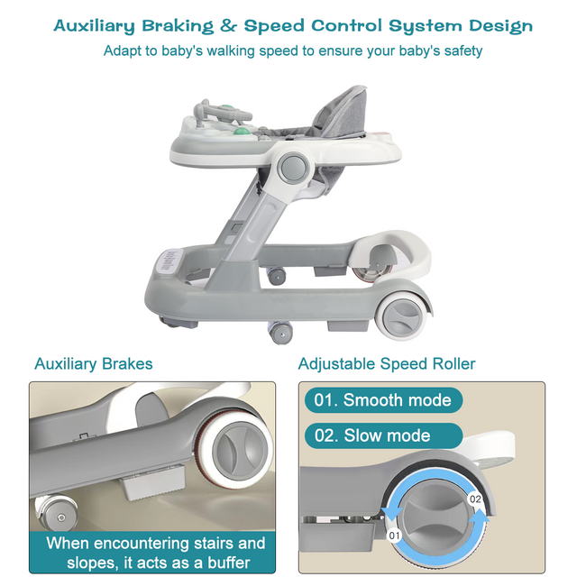 UBRAVOO Push Walker with Detachable Feeding and Music Trays, 2 In 1 Walker
