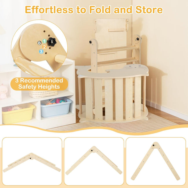 Climbing Toys for Toddlers, Foldable Montessori Wooden Arch Climber Ladder with Sliding Ramp