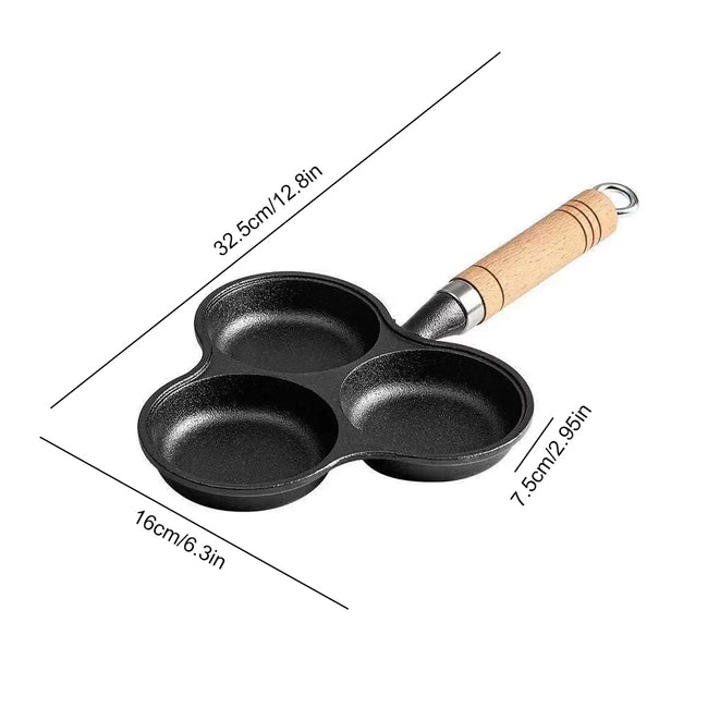 3-Cup Cast Iron Egg Frying Pan Non Stick Pancake Pan with Handle Crepe Pan