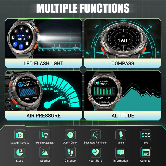 EIGIIS Smart Watch KE5 3ATM Waterproof Sports Watch With Compass And Altitude Barometer LED Flashlight