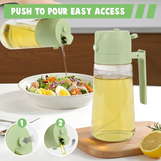 2-in-1 Olive Oil Sprayer & Dispenser - 16oz/470ml Glass Kitchen Bottle , for Air Fryer, Salad, Frying, BBQ