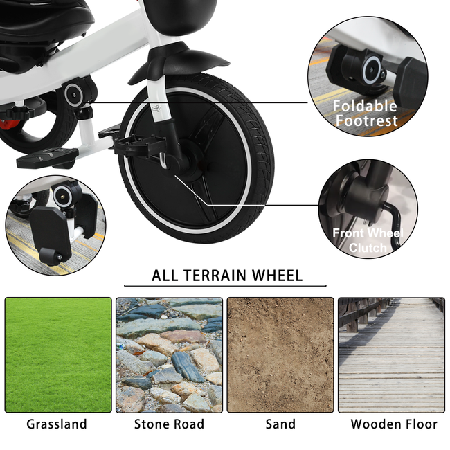 Baby Stroller Tricycle Ride Bike , 5-in-1, Adjustable Canopy, Sitting & Lying