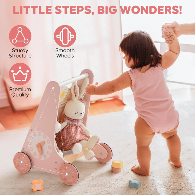 Wooden Baby Walker with Wheels Montessori Push Toys for Babies Learning to Walk (Gray Color)