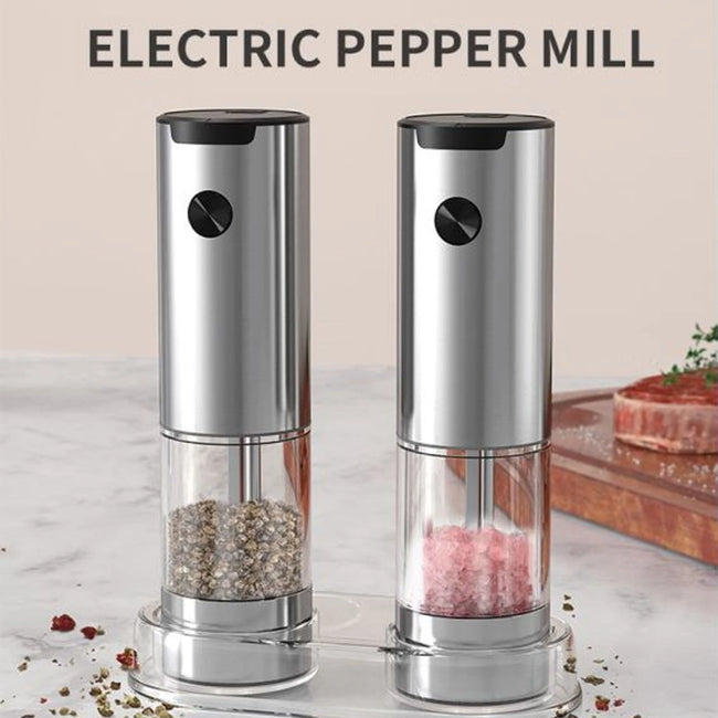 Electric Salt and Pepper Grinder Set (2 Pack)With Base and Washable 95Ml Container, Rechargeable Automatic Pepper and Salt Mills
