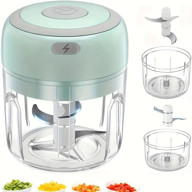USB Rechargeable Mini Food Chopper, 100Ml & 250Ml, Portable Electric Garlic & Meat Grinder, Ideal for Cooking, Green.