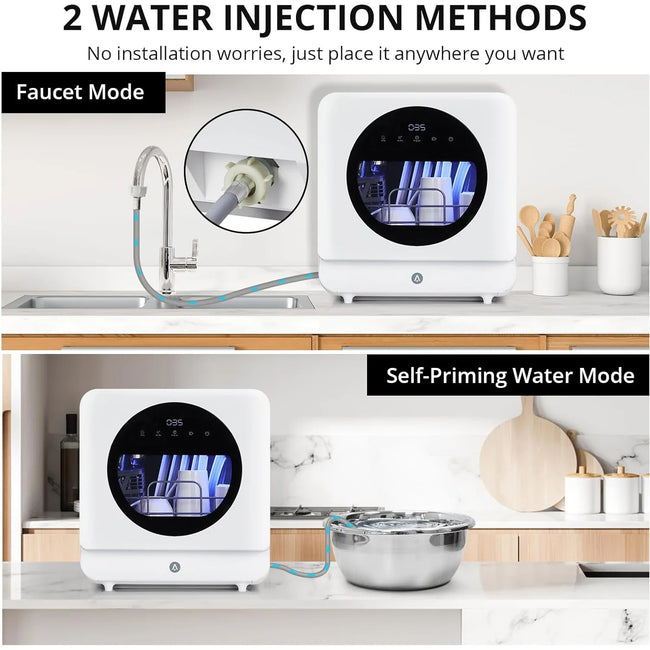 Countertop Dishwasher 6 Washing Programs Low Noice 2 Water Inlet Methods Strong Hot Air Drying Portable Dishwasher for Home