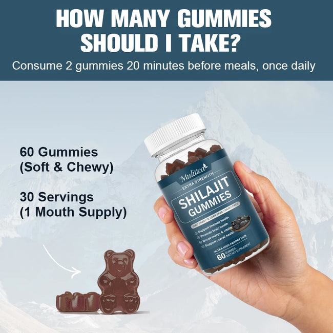 Pure Organic 100% Shilajit Gummies with 85+ Trace Mineral & Fulvic Acid Support Energy and Immune Male Hormone
