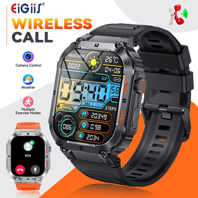 Military Smart Watches for Men Bluetooth Call 1.96" HD Screen Fitness Tracker Heart Rate Blood Pressure IP68 Waterproof